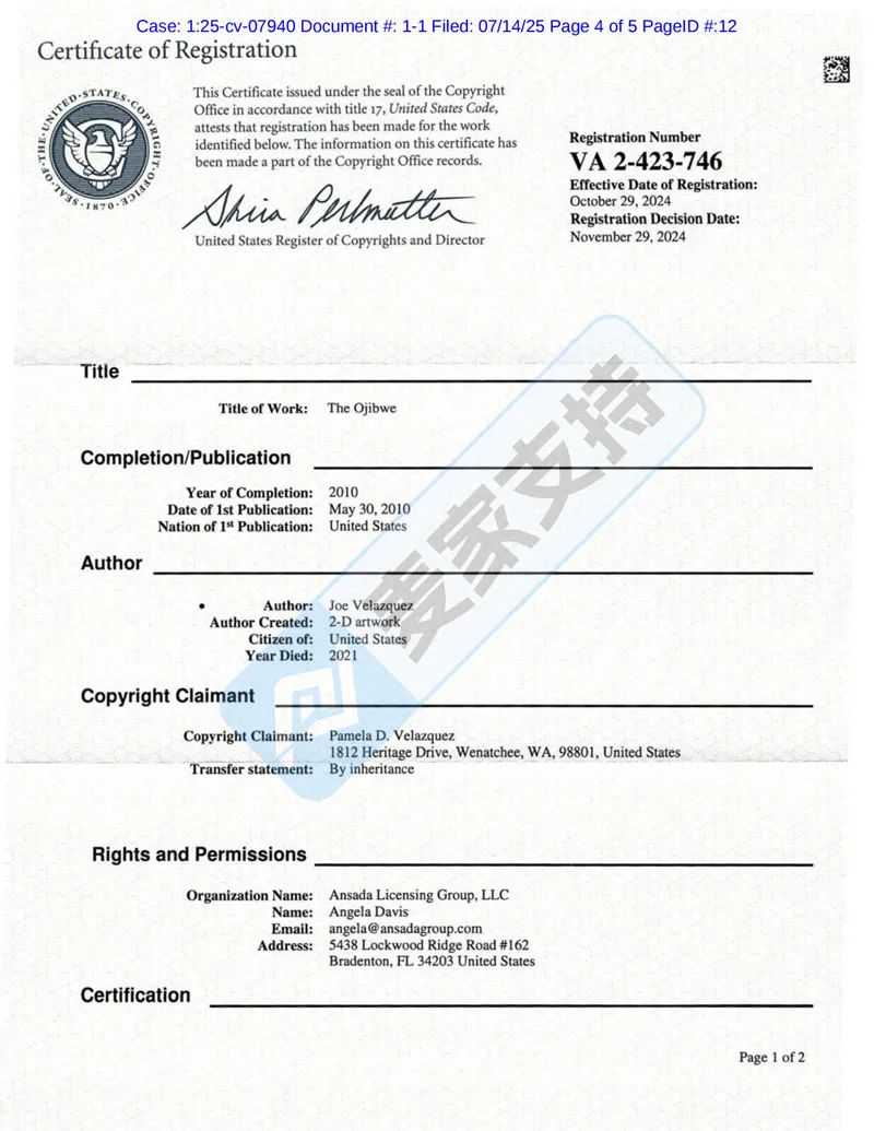 25-cv-07940，从Lisa到Joe，Keith律所连环出击，历史主题画正维权