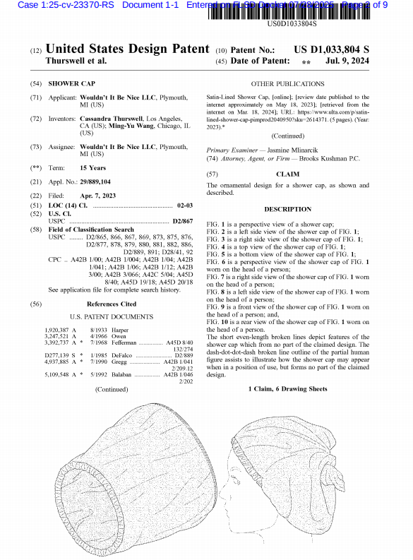 Kitsch美妆品牌又出手！浴帽专利维权以及魔法书+玩具熊午夜后宫版权维权！这些产品赶紧撤！